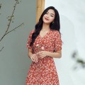 Váy Hoa Cam Midi Bổ Cúp Ngực SYO FASHION D4003-21